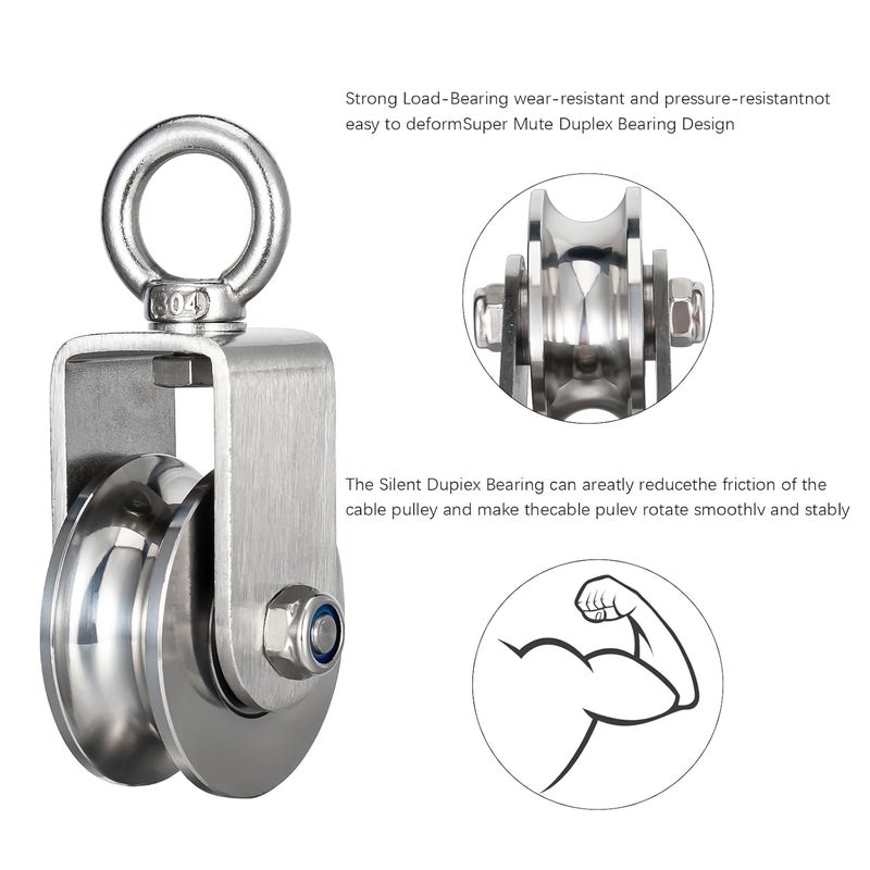 KCNOFNC Heavy Duty Cable Pulley Wheel, Swivel Pulley Block, Stainless Steel, Bearing Inside, Loading 1800lb - Image 4